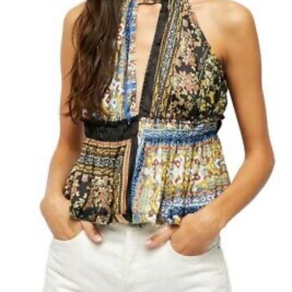 Free People Bellini Patchwork Tank Top Halter Neck Cutout Black Combo EU… - Picture 7 of 12